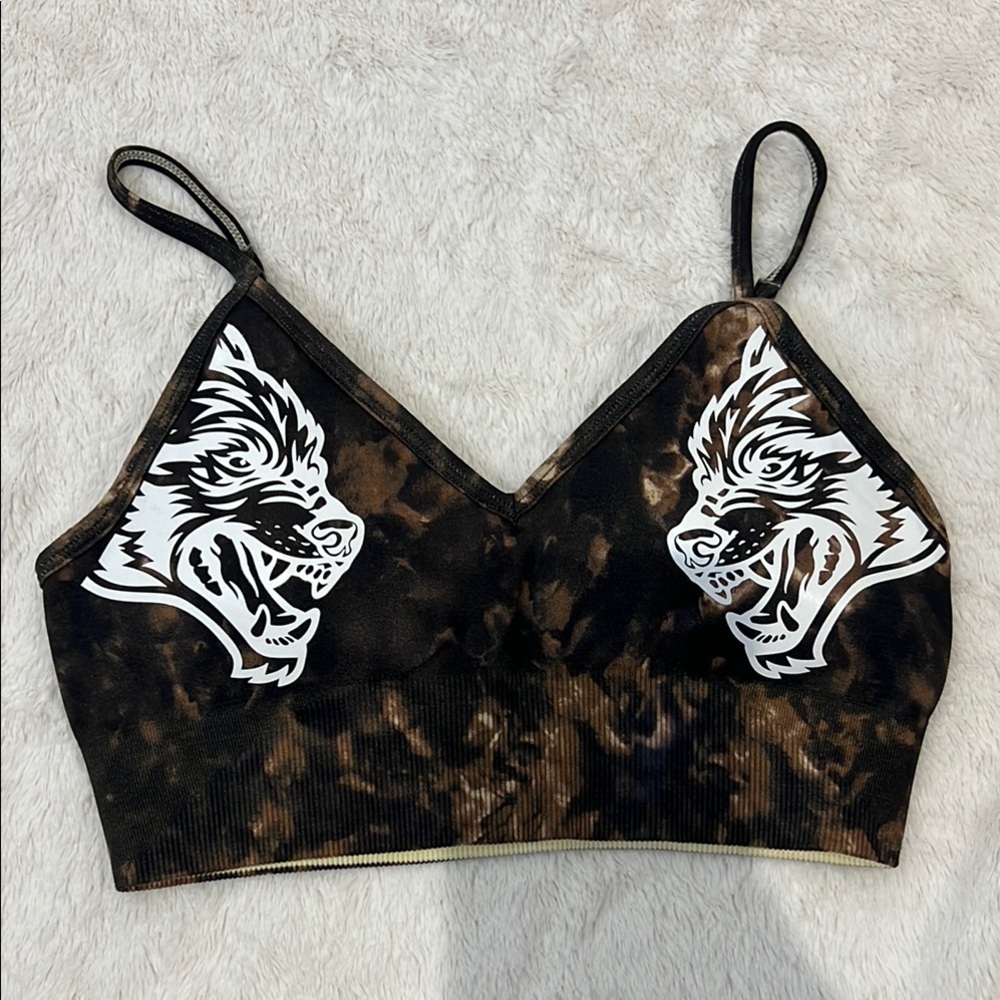 Darc Sport Black & Brown Tie-Dye Wolf Graphic Sports Bra